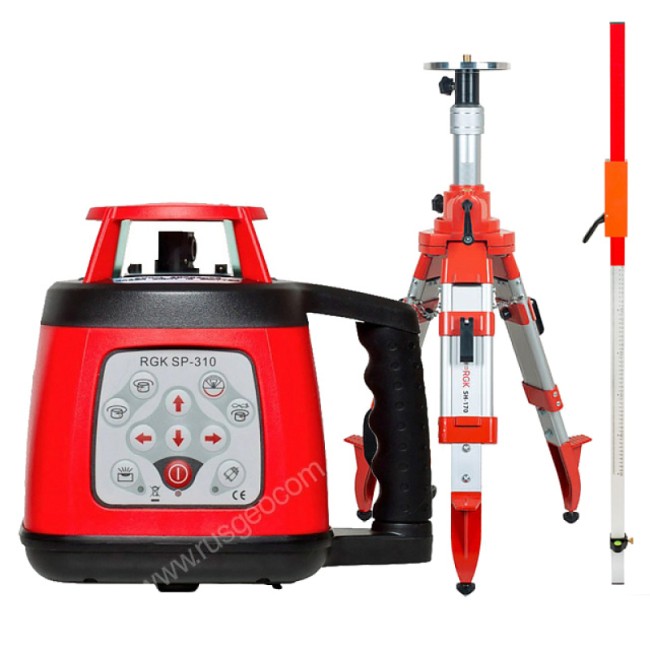 Комплект: ротационный нивелир RGK SP-310 + штатив RGK SH-170, рейка RGK LR-2