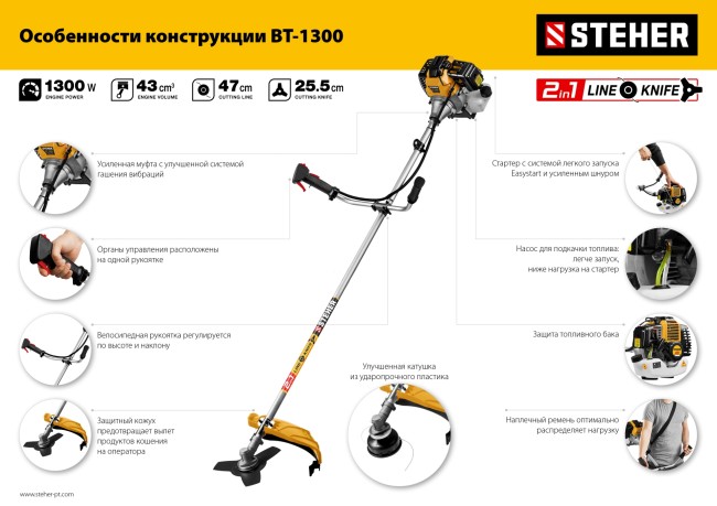 Бензиновый триммер BT-1300 STEHER Бензиновый триммер BT-1300 STEHER