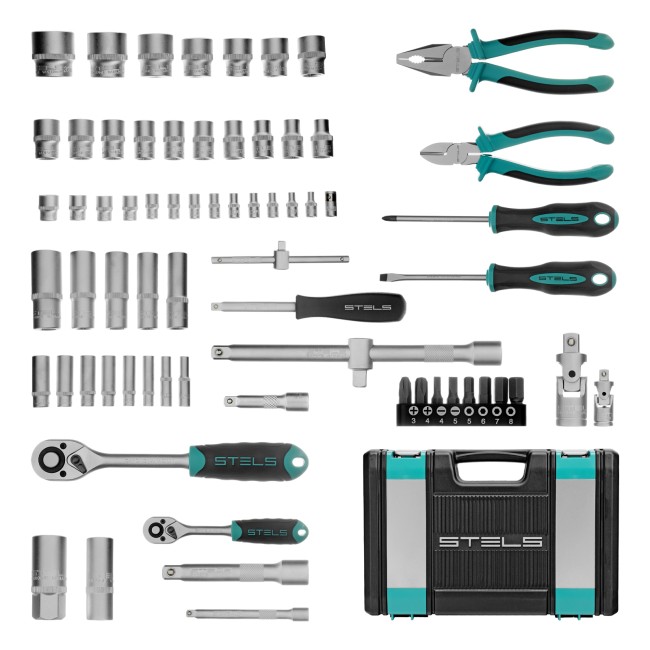 Набор инструментов 1/2", 1/4" CrV 69 предметов Stels Набор инструментов 1/2", 1/4" CrV 69 предметов Stels