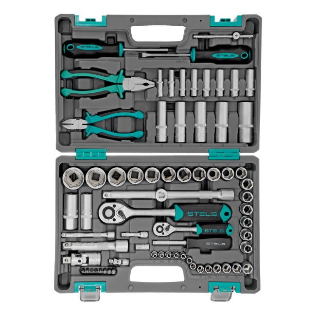 Набор инструментов 1/2", 1/4" CrV 69 предметов Stels Набор инструментов 1/2", 1/4" CrV 69 предметов Stels
