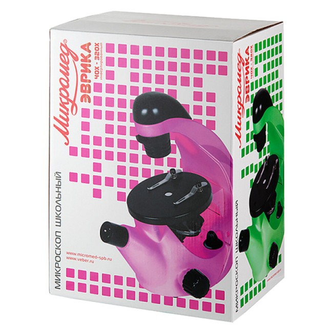 Микроскоп школьный Микромед Эврика 40x-320x инвертированный (лайм)