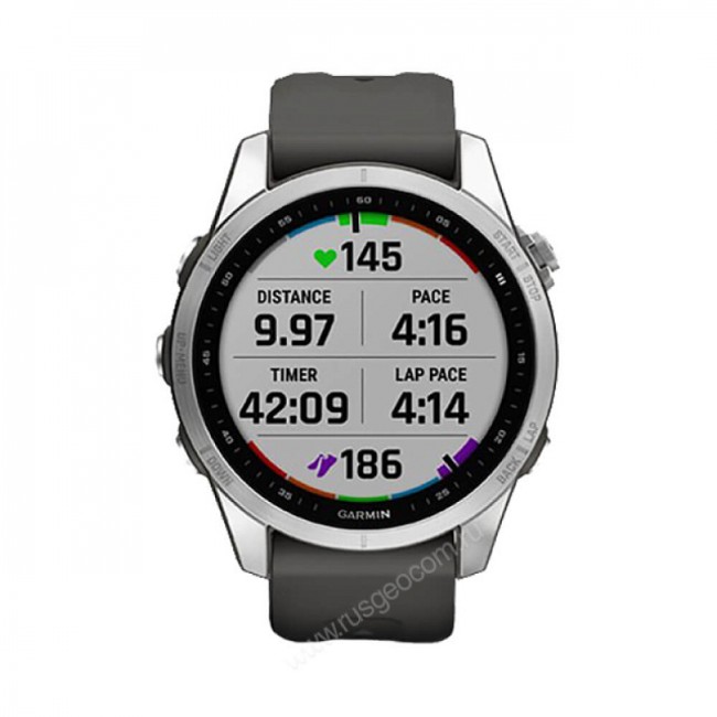 Часы Garmin Fenix 7S серебристый с графитовым силиконовым ремешком Часы Garmin Fenix 7S серебристый с графитовым силиконовым ремешком