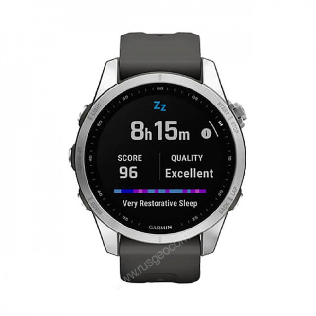 Часы Garmin Fenix 7S серебристый с графитовым силиконовым ремешком Часы Garmin Fenix 7S серебристый с графитовым силиконовым ремешком