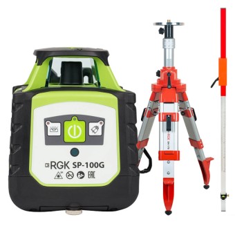 Комплект: ротационный нивелир RGK SP-100G + штатив RGK SH-170, рейка RGK LR-2
