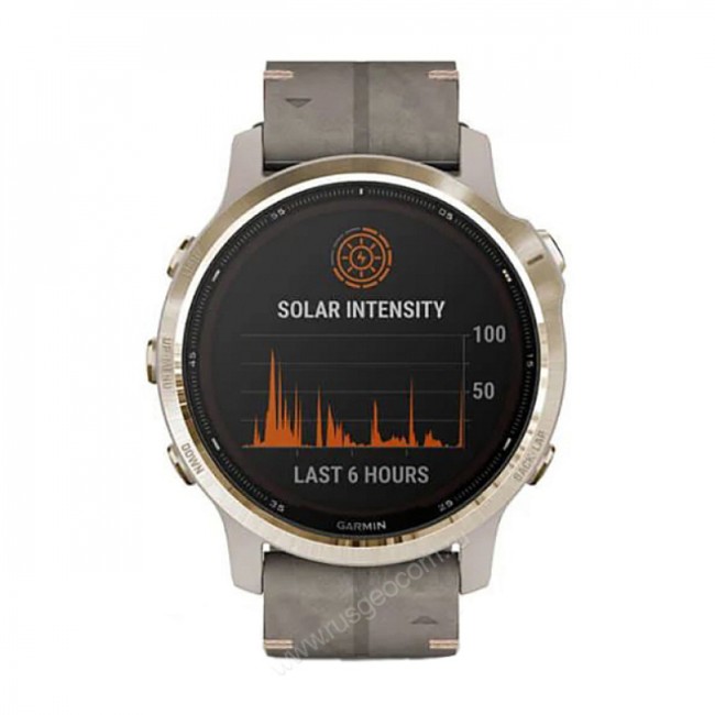 Часы Garmin Fenix 6S Pro Solar золотистый с серым замшевым ремешком Часы Garmin Fenix 6S Pro Solar золотистый с серым замшевым ремешком
