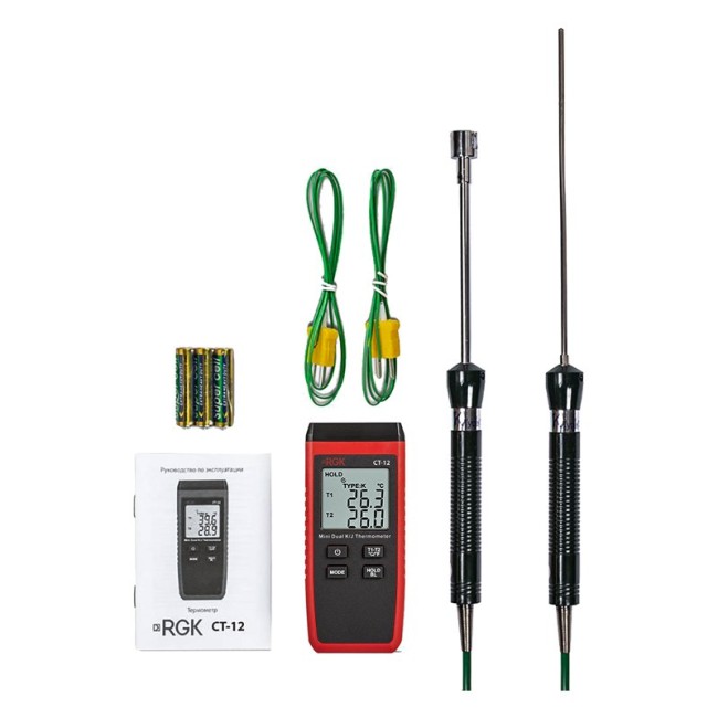 Термометр RGK CT-12 с погружным зондом температуры TR-10W и поверхностным зондом TR-10S