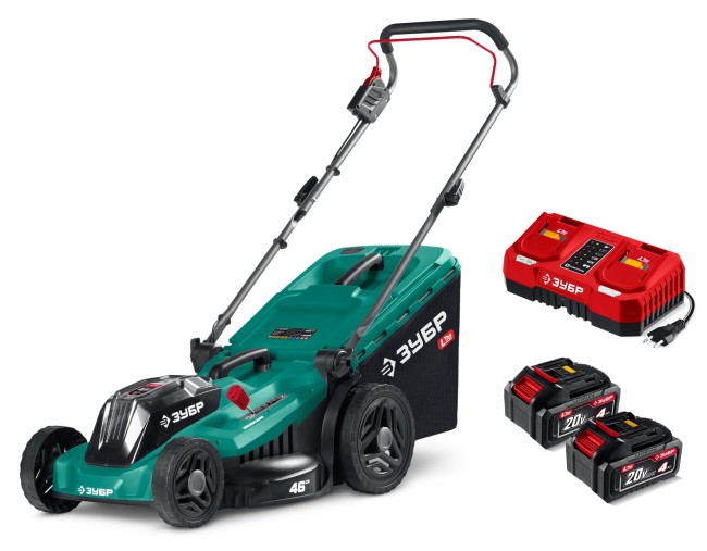 Газонокосилка аккумуляторная ГКЛ-4046-42 ЗУБР 40 В (2x20В), 460 мм, 2 АКБ LMS (4 Ач)