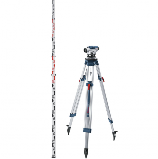 Комплект оптический нивелир Bosch GOL 20D штатив рейка - 3 в 1 Комплект оптический нивелир Bosch GOL 20D штатив рейка - 3 в 1