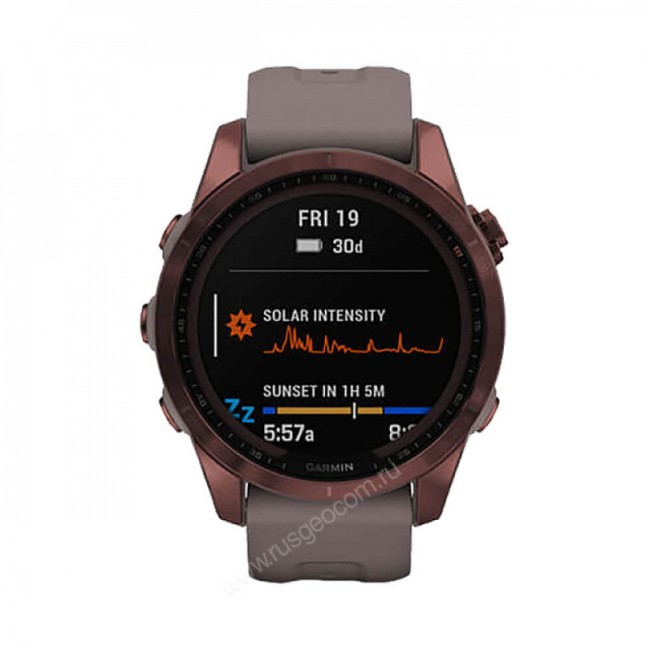 Часы Garmin Fenix 7S Sapphire Solar титановый темно-бронзовый с сланцево-серым силиконовым ремешком Часы Garmin Fenix 7S Sapphire Solar титановый темно-бронзовый с сланцево-серым силиконовым ремешком