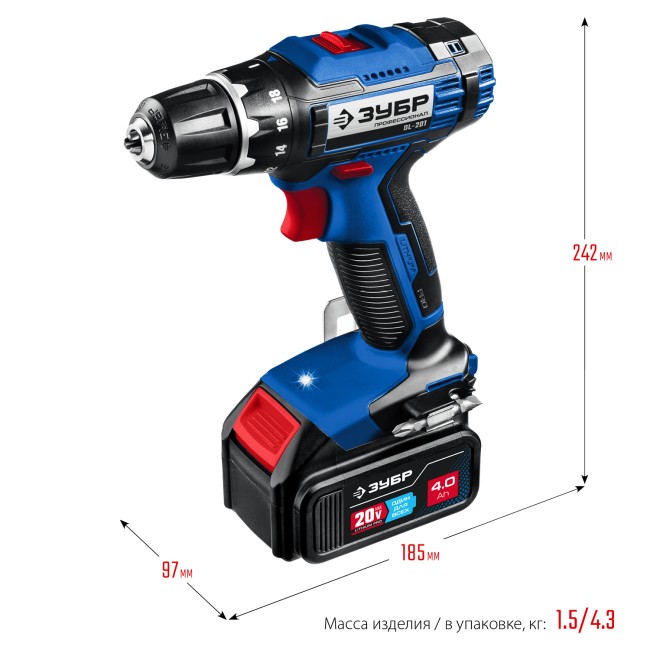 Дрель-шуруповерт DL-201-42 ЗУБР 2 АКБ