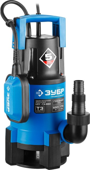 Дренажный насос для грязной воды, Профессионал НПГ-Т3-550 ЗУБР 550 Вт