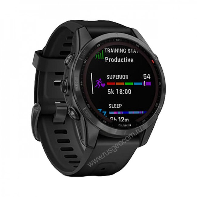 Часы Garmin Fenix 7S Solar серый с черным силиконовым ремешком